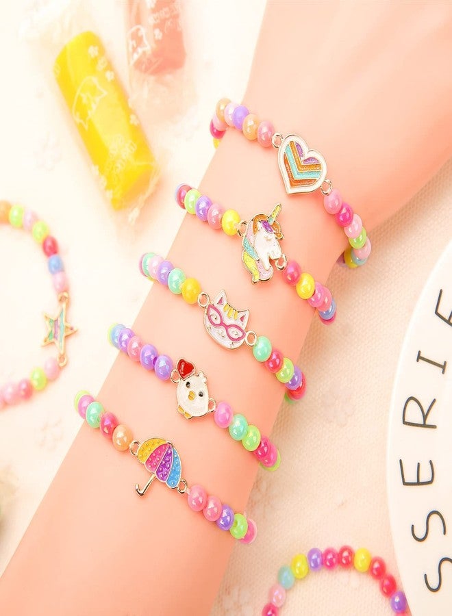 TAOMOCO 20 Pcs Colorful Unicorn Bracelet Girls Rainbow Unicorn Heart Beaded Bracelet Stretchy Costume Jewelry Set Party Favors Gifts Friendship Bracelets for Kids Little Girls (Bead Style) - Image 3